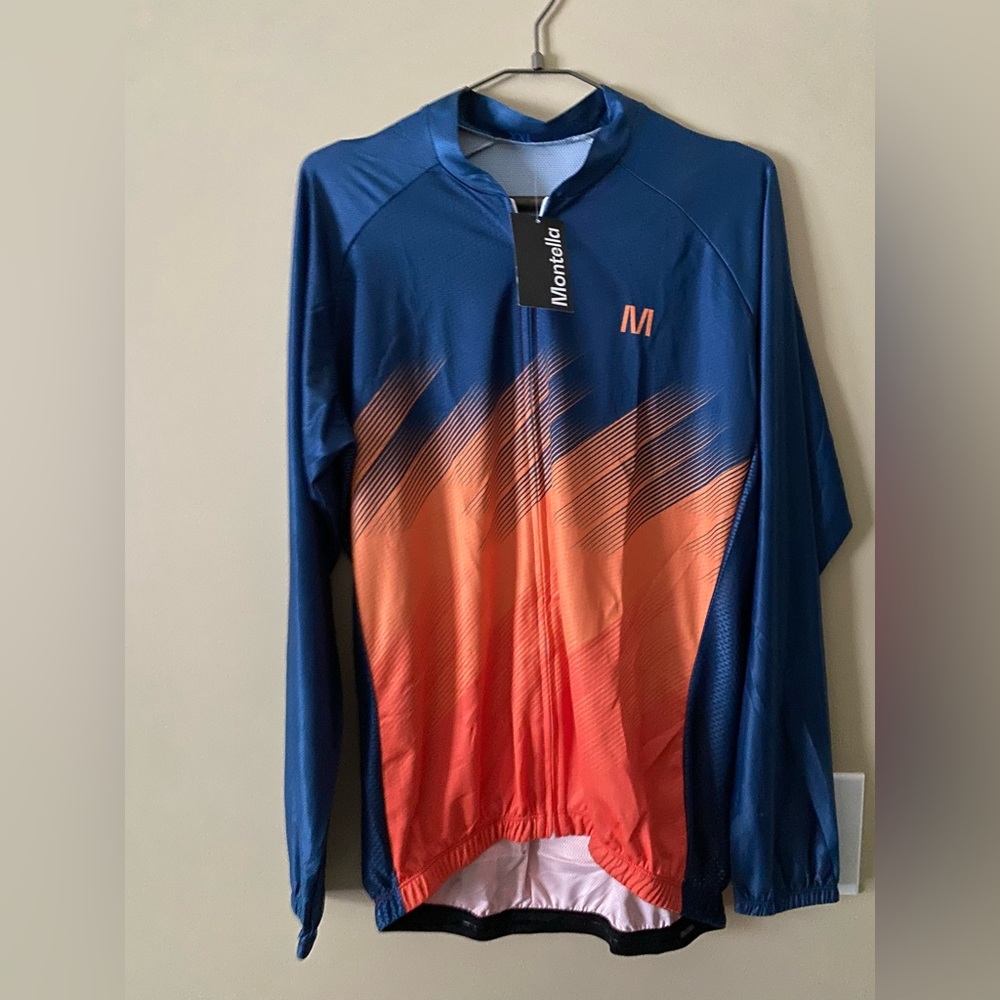 Montella Mens Blue and Orange Long Sleeve Cycling Jersey NEW XXL Polyester